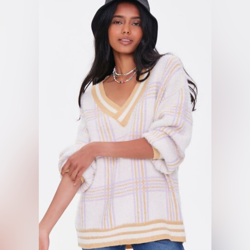 Plaid Varsity-Striped Sweater